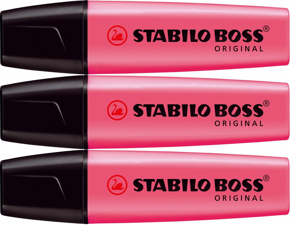 3x Zakreślacz Stabilo, Boss Original 70/56, ścięta, różowy