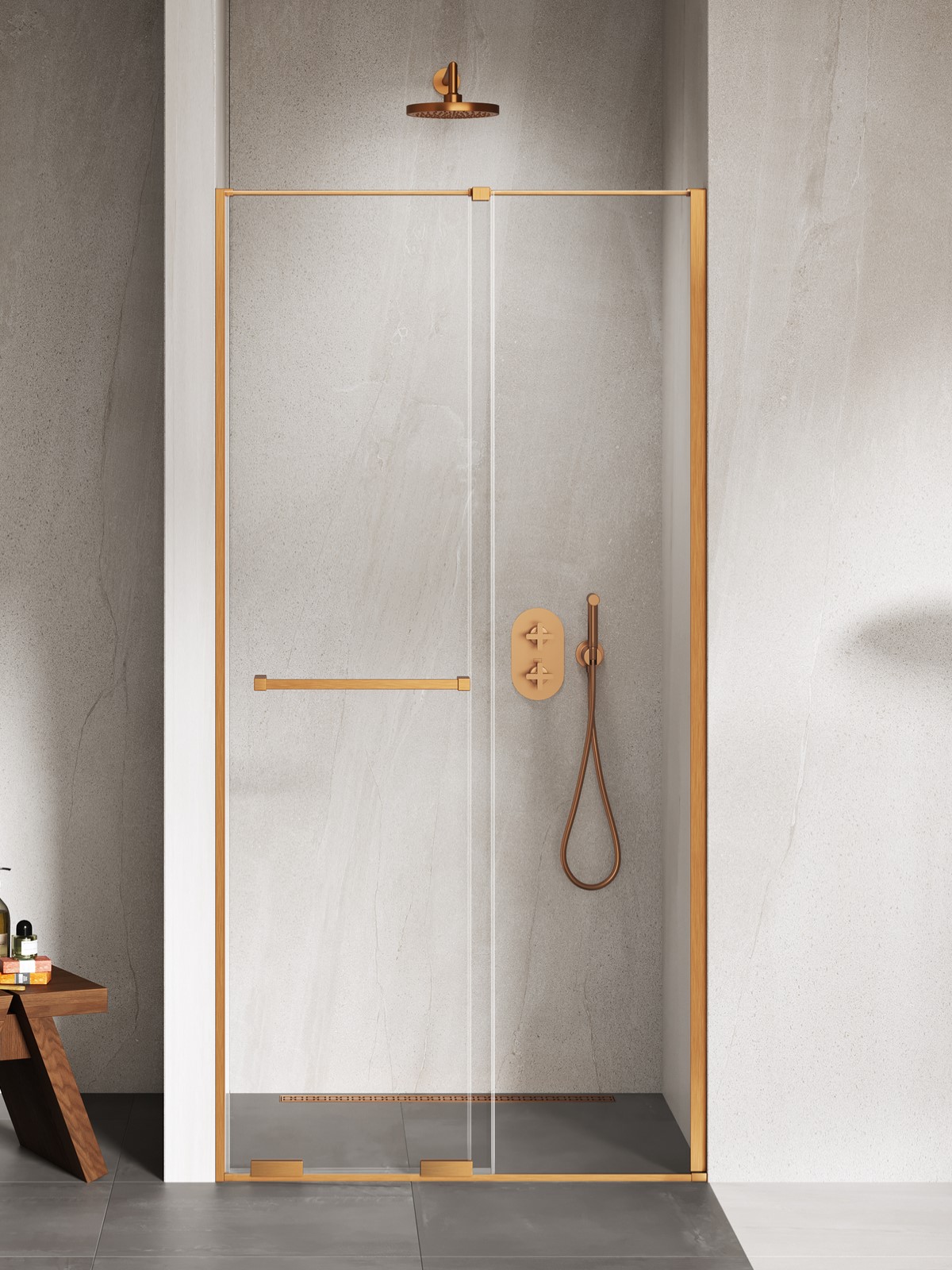 New Trendy Smart drzwi prysznicowe 130 cm rozsuwane miedź szczotkowana/szkło przezroczyste EXK-7655