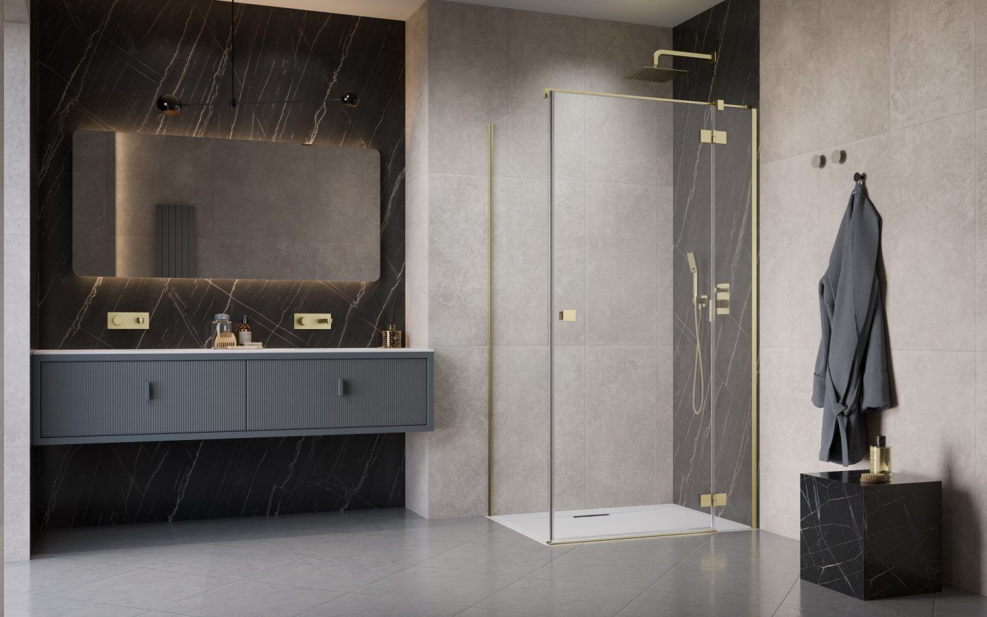 Radaway Essenza Brushed Gold KDJ drzwi prysznicowe 100 cm prawe złoty szczotkowany/szkło przezroczyste 1385040-99-01R