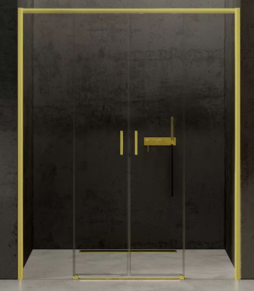 New Trendy Prime Light Gold drzwi prysznicowe 160 cm wnękowe złote/szkło przezroczyste D-0445A