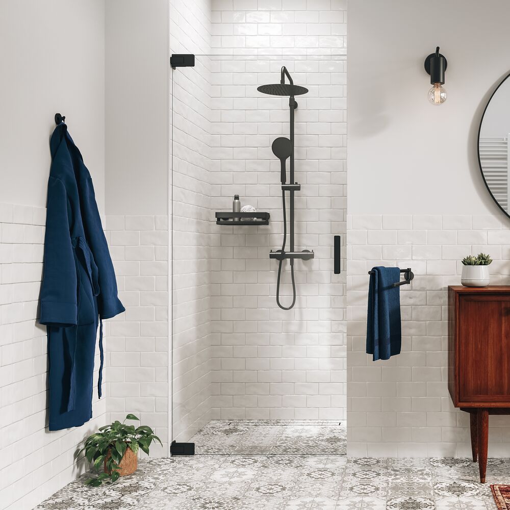 Sealskin Pure drzwi prysznicowe 80 cm uchylne czarny mat/szkło przezroczyste PU140806195100