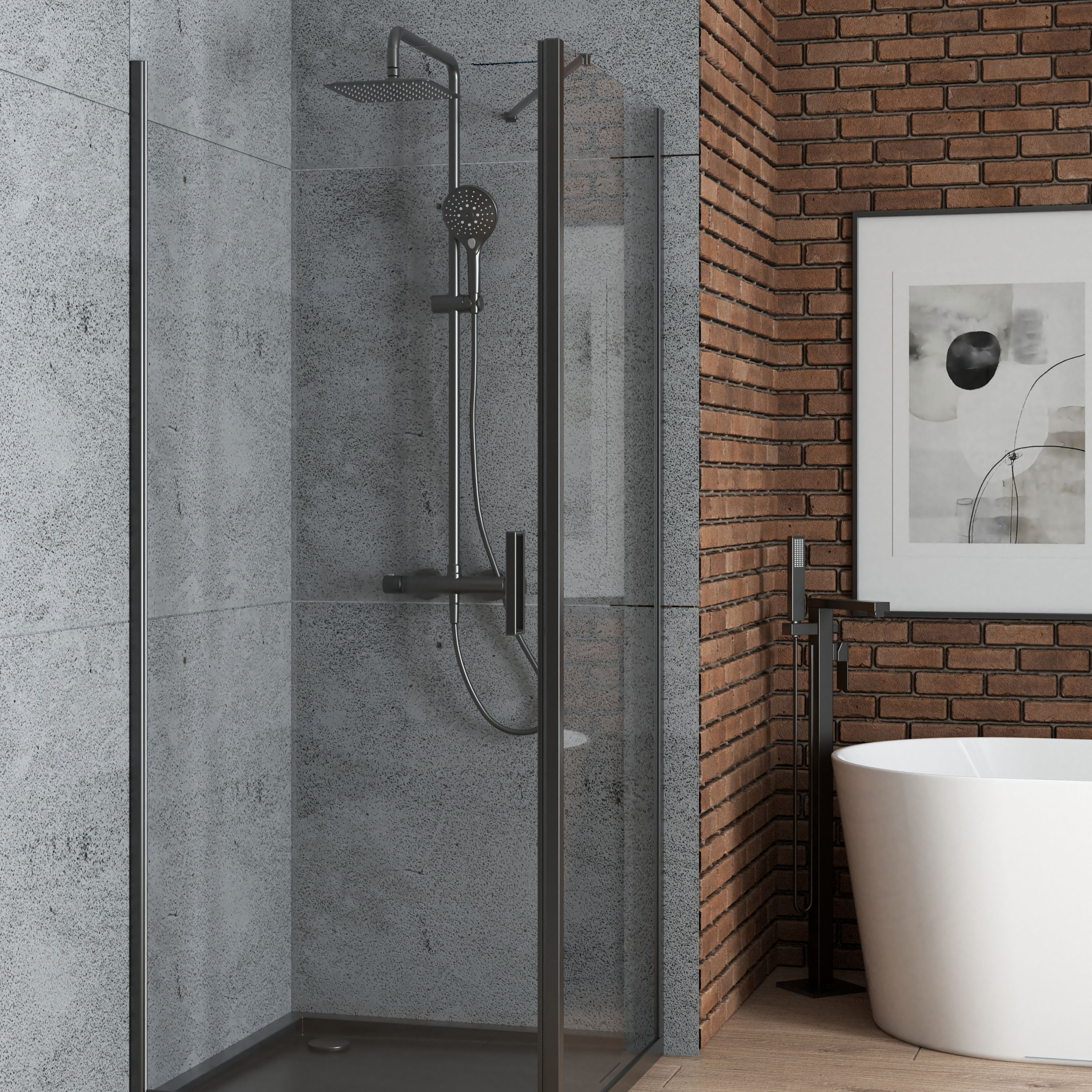 Oltens Rinnan kabina prysznicowa 80x80 cm kwadratowa drzwi ze ścianką czarny mat/szkło przezroczyste 20013300 - Wysyłka w 24h