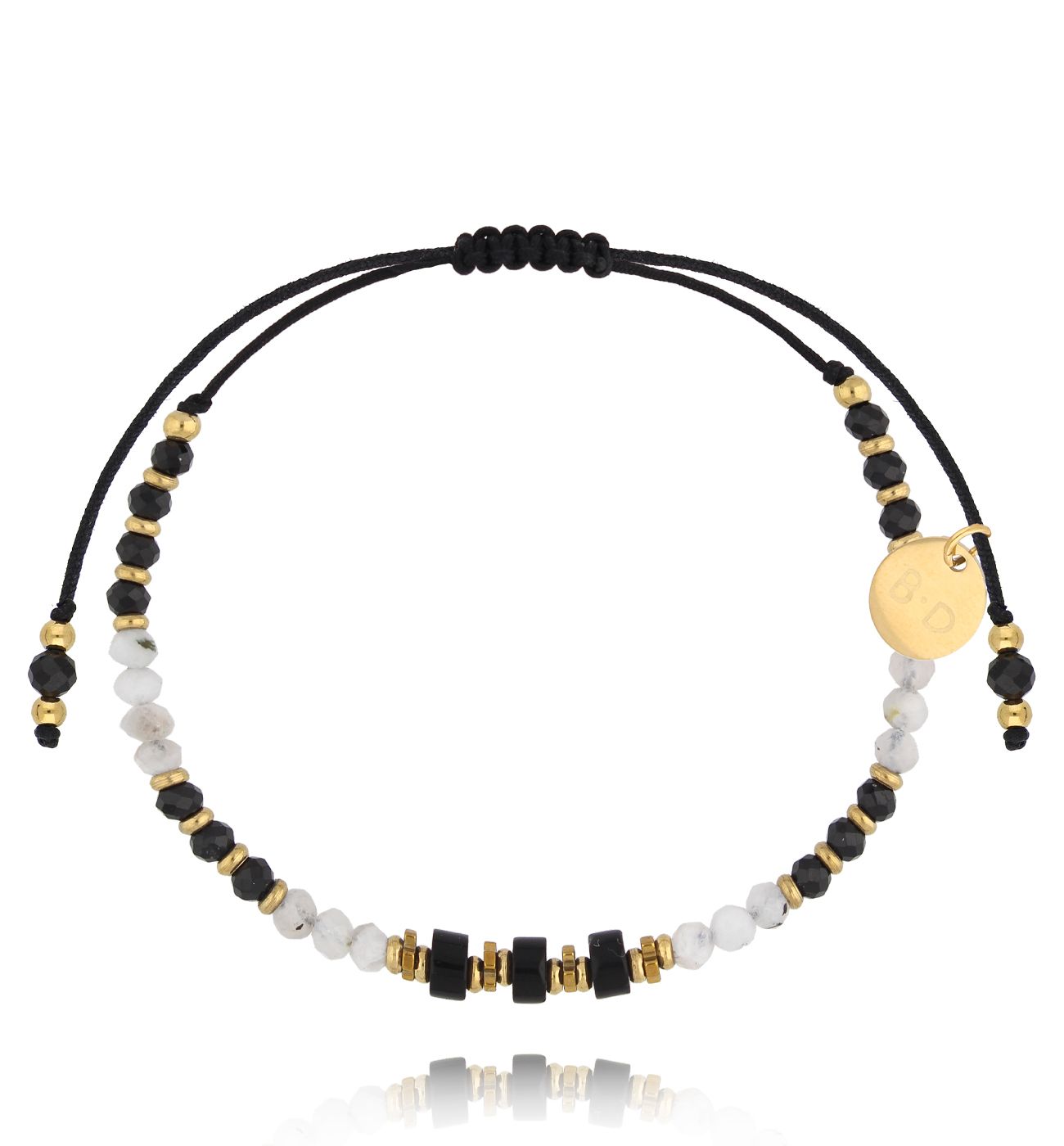 Bransoletka biało czarna z kamieniami naturalnymi Fiorina BMT0029 - By Dziubeka