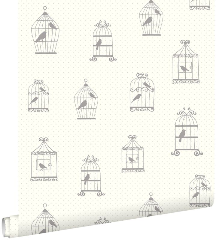 Tapeta ESTAhome narysowane klatki dla ptaków srebrnym 53 cm x 10.05 m - 1 rol.