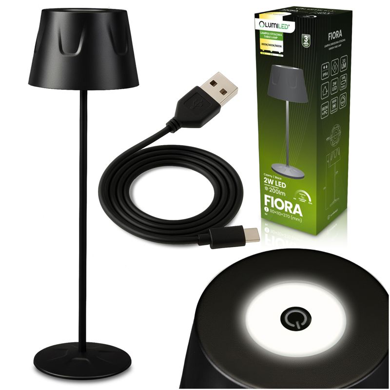 Lampa Ogrodowa Lumiled LED Stojąca Ozdobna Stołowa Nocna USB Ściemnialna Dotykowa Czarna 1 szt.