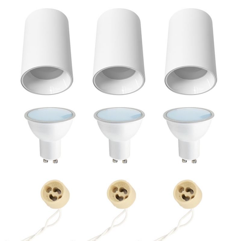 Punktowa oprawa natynkowa HOROZ tuba fi 76mm, IP20, okrągła, biała + Żarówka FARI 6500K 5,5W GU10 3szt.