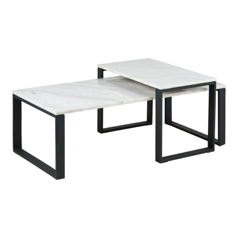 Zestaw 2 stolików kawowych marmurowych Katrine ACTONA biały glamour prostokątny do salonu 1 zestaw