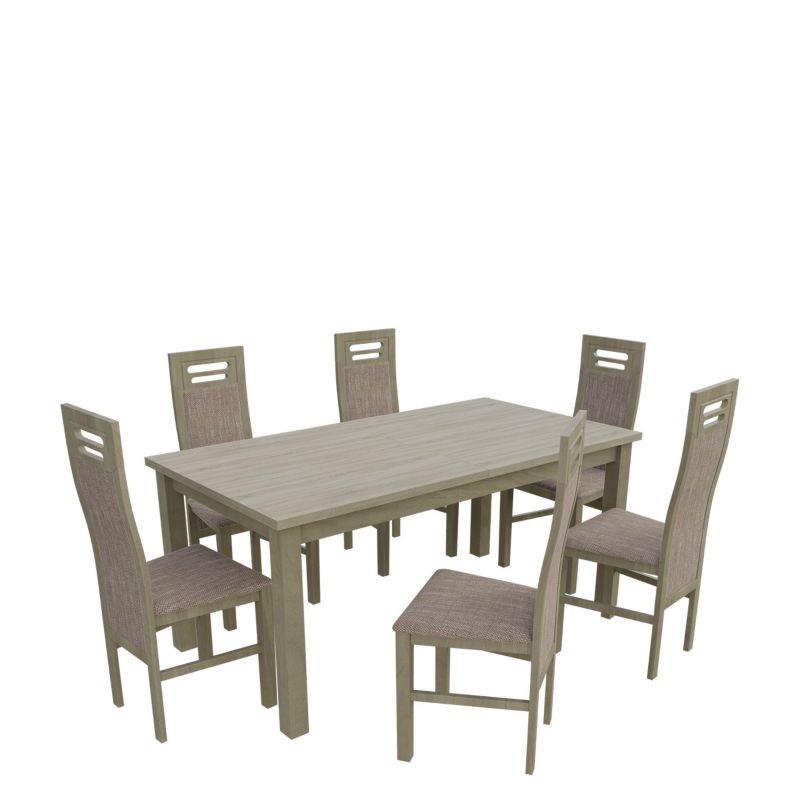 Zestaw RO22 MIRJAN 24 Stół rozkładany S18-L 80x160/200 + 6 krzeseł K65 dąb sonoma + jasny brąz 1 kpl.
