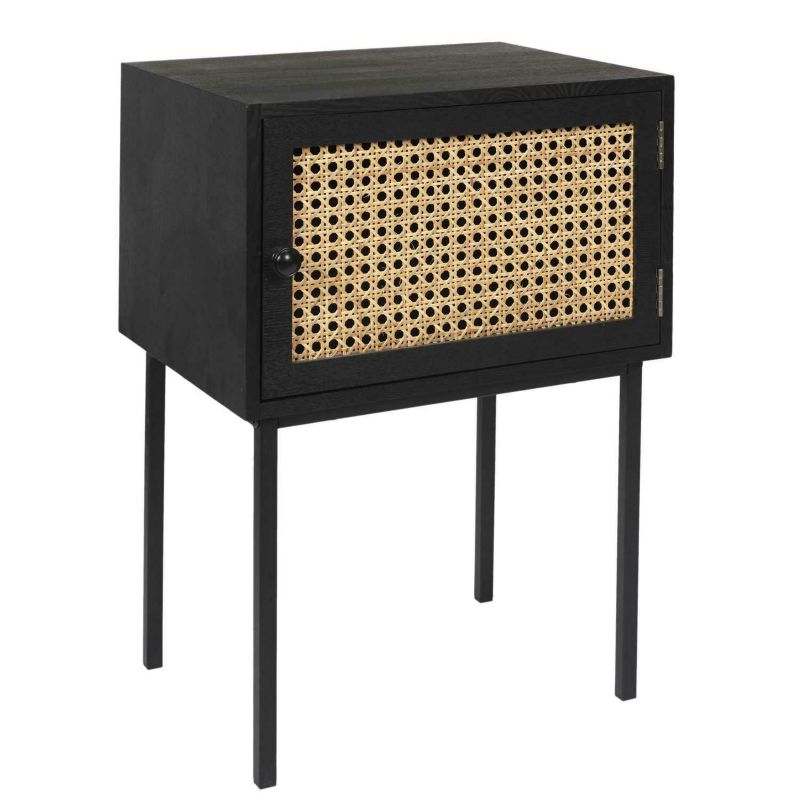 Szafka nocna Rio HowHomely czarna rattanowy front 40x32x48 cm1 szt.