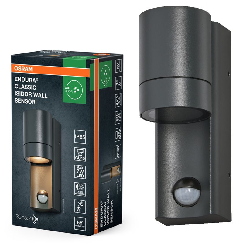 Kinkiet Ogrodowy Osram Lampa Elewacyjna Zewnętrzna GU10 Szary IP65 z Czujnikiem Ruchu i Zmierzchu 1 szt
