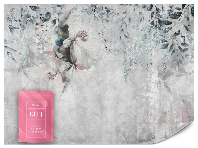 Fototapeta Muralo Delikatne Liście Na Betonowej Ścianie Ozdoba Sypialni 100x70 cm 1szt.