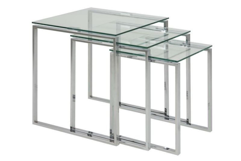 Zestaw stolików kawowych szklanych Katrine ACTONA kwadratowy chrom nowoczesny do salonu 1 zestaw