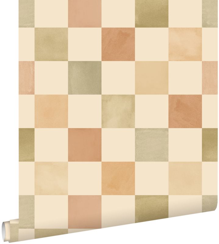 Tapeta ESTAhome motyw kratki beżowym,brązowymIzielonym 50 x 900 cm - 1 rol.