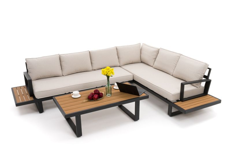 Zestaw mebli ogrodowych narożnik New Home ATOL beżowo grafitowy lewy aluminiowy z blatem z deski kompozytowej 1 kpl