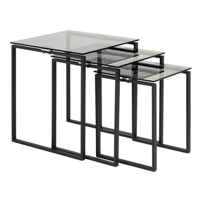 Zestaw 3 stolików kawowych szklanych kwadratowych do salonu ACTONA nowoczesne Katrine 1 zestaw