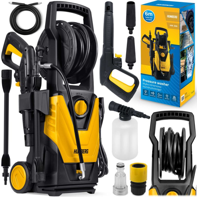 Myjka ciśnieniowa Humberg aluminiowa 1800W 230 bar zestaw zwijak pompa samossąca 1 szt.