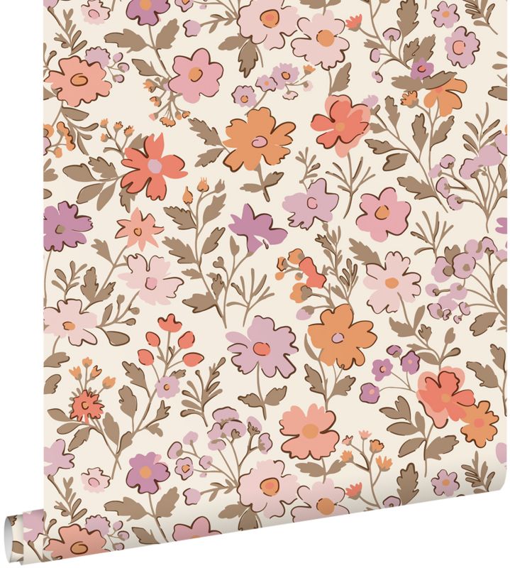 Tapeta ESTAhome kwiaty fioletowymIpomarańczowym 53 cm x 10.05 m - 1 rol.