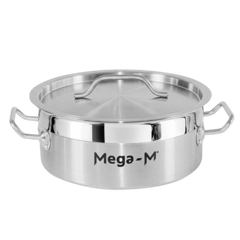 Garnek Mega-M PRO gastronomiczny niski ze stali nierdzewnej AISI 443 z pokrywką 5l 25x11 cm 1szt.