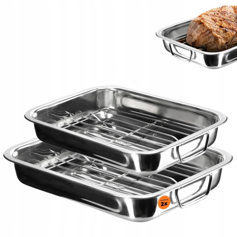 Brytfanna KADAX Blacha Z Rusztem Stal 30cm + 35cm Srebrny 2 szt.