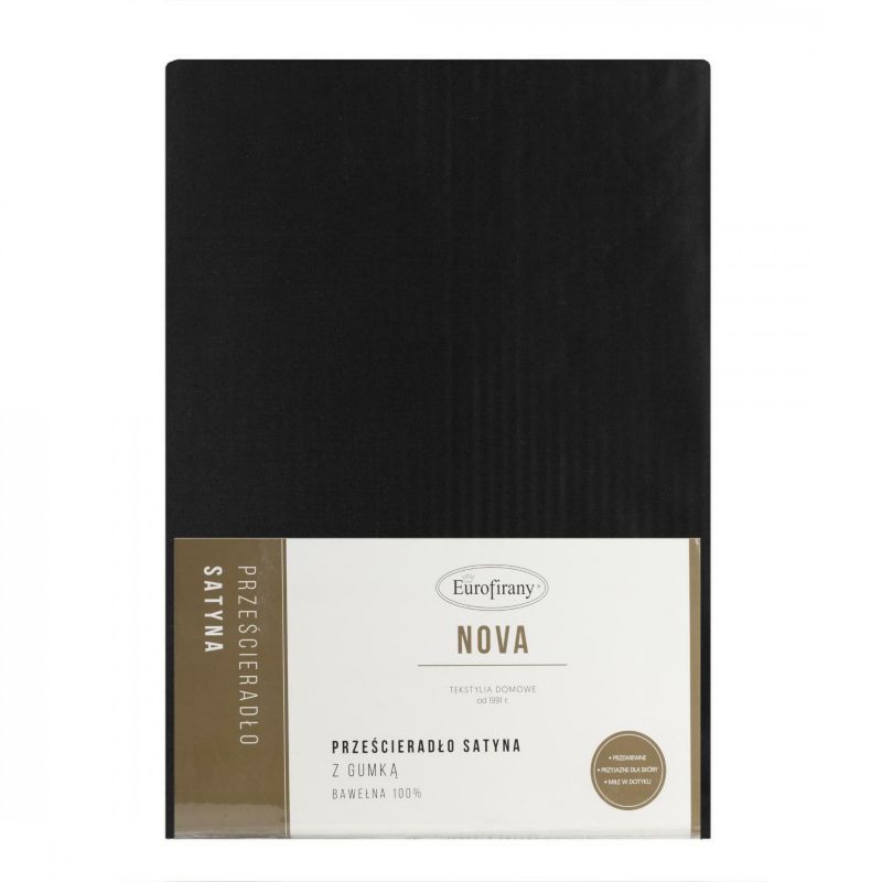 Prześcieradło NOVA3 Eurofirany 180 x 200 x 30 cm gładkie z gumką bawełna satynowa kolor czarny szt. 1