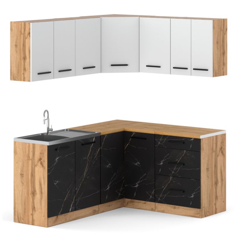 Zestaw Kuchenny Hurtownia-Mebli Z Blatem Kuchnia narożna Diana 320cm Dąb Wotan Biały Mat/San Sebastian 320x47x145 cm 1szt.