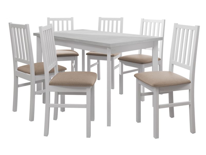 Zestaw DR15 MIRJAN 24 Stół rozkładany Modena I P 80x140/180 + 6 krzeseł Nilo 7 biały + beżowa tapicerka 1 kpl.