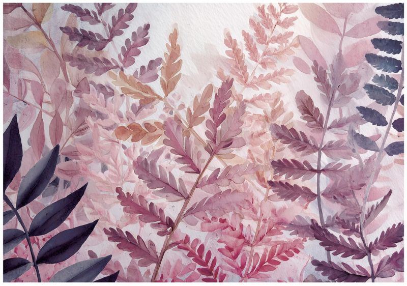 Fototapeta WALLARENA Do Sypialni Salonu Na Flizelinie Liście Abstrakcja Paproci Fioletowy 300x210 cm 16180VX6 1 szt.