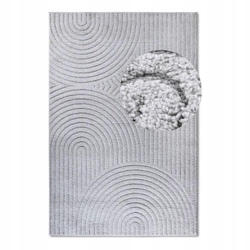 Dywan Elle Decoration pluszowy do salonu 200x280cm, jasno szary nowoczesny wzór w półkola 1 szt.