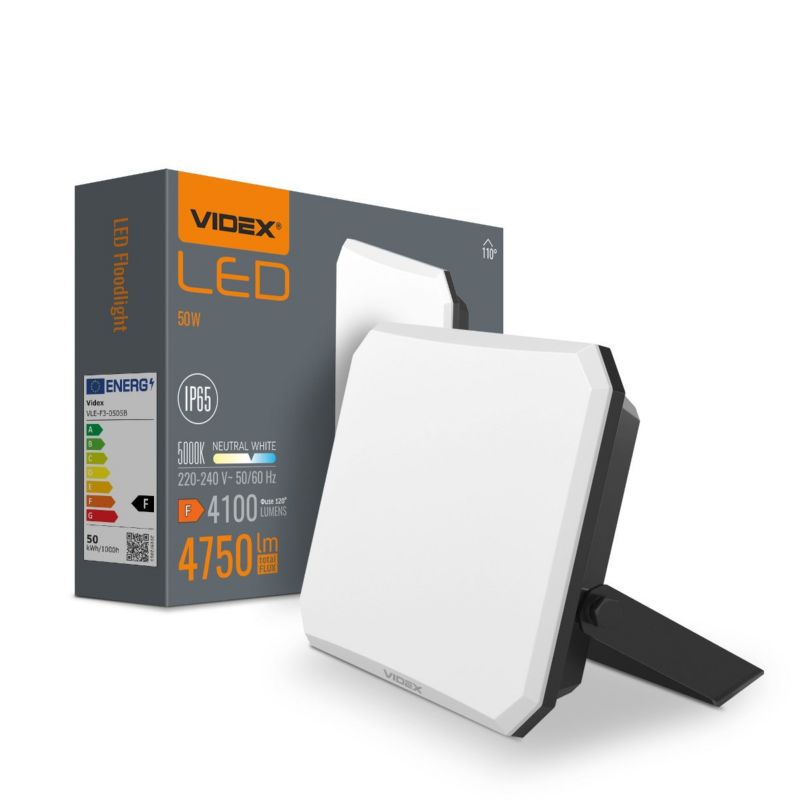 Naświetlacz LED Videx czarny LED 50W 5000K 4100lm IP65 wym: 13,5 x 18 x 3,8 cm aluminium - 1 szt.