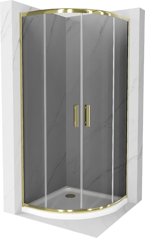 Kabina prysznicowa Mexen Rio półokrągła 80 x 80 cm grafit złota + brodzik Flat biały