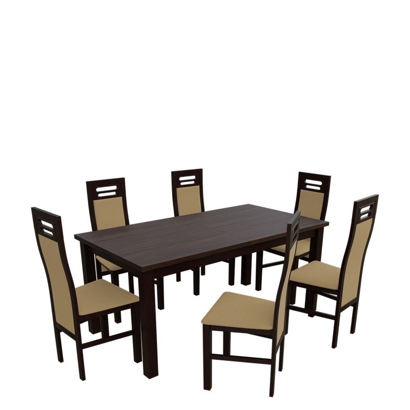 Zestaw RO22 MIRJAN 24 Stół rozkładany S18-L 80x160/200 + 6 krzeseł K65 orzech + piaskowy 1 kpl.