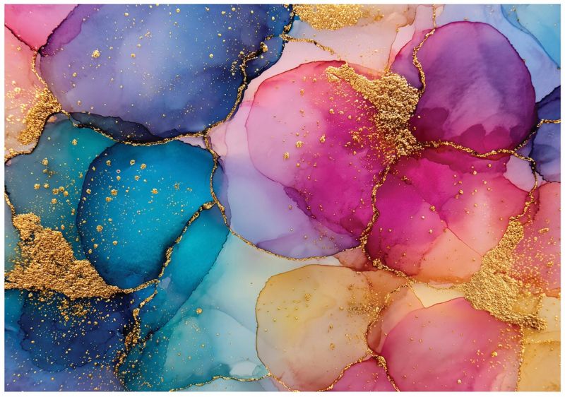 Fototapeta WALLARENA Do Sypialni Salonu Na Flizelinie Abstrakcja Złoty Akwarela Kolorowy 350x250 cm 16270VX7 1 szt.