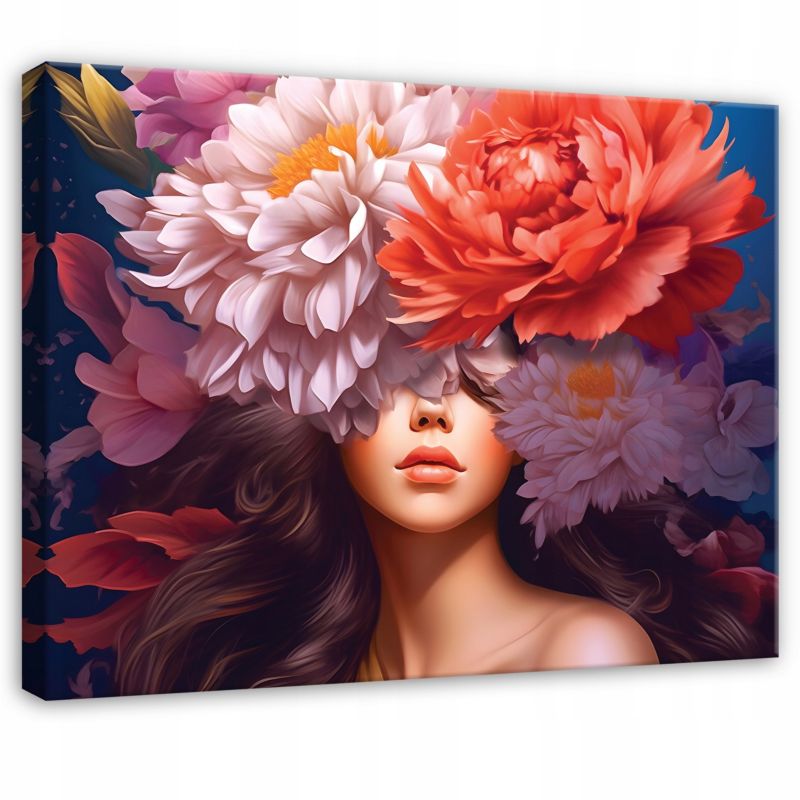 Obraz WALLARENA Do Sypialni Salonu Na Płótnie Kobieta Abstrakcja Kwiaty Różowy 120x80 cm PP14687O20 1 szt.