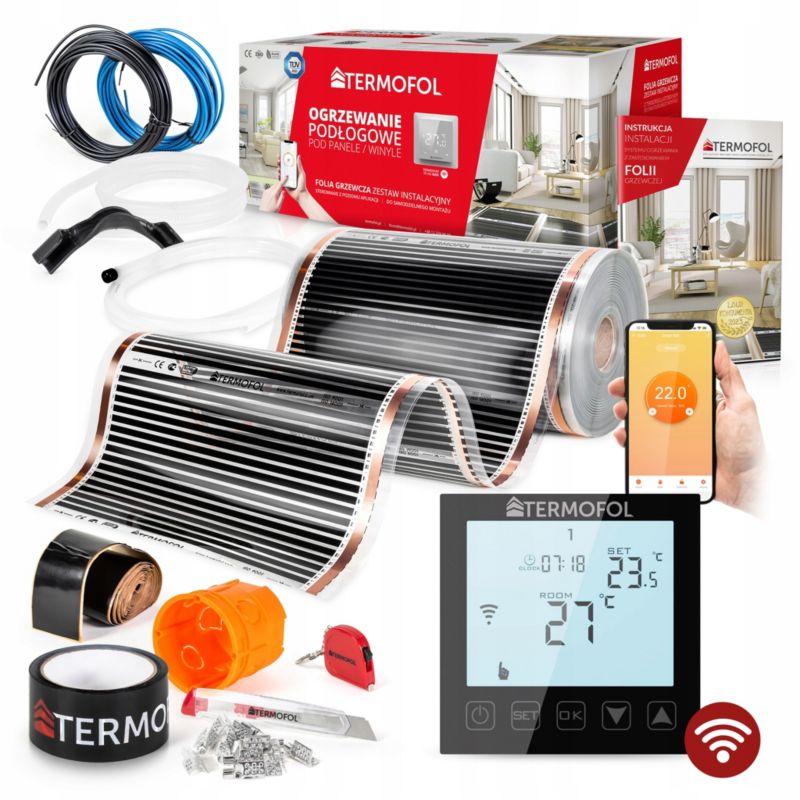 ZESTAW Folia Grzewcza TERMOFOL na podczerwień moc 60W 50cm pow. 18m² WiFi BLACK 1kpl