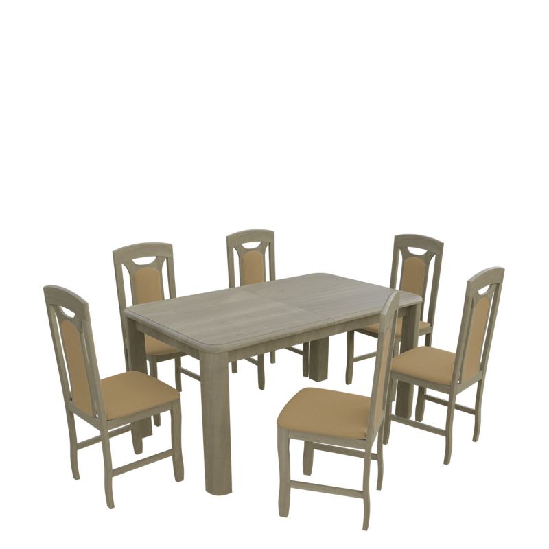 Zestaw RO01 MIRJAN 24 Stół rozkładany S01 90x150/230 + 6 krzeseł K34 dąb sonoma + piaskowy 1 kpl.