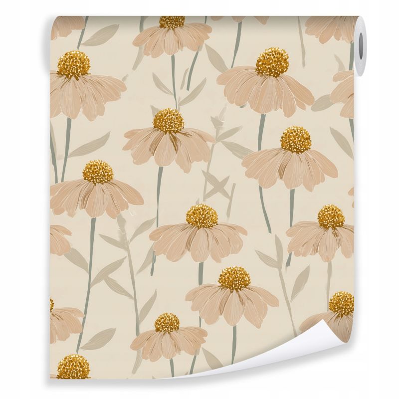 Tapeta WALLARENA Do Sypialni Salonu Na Flizelinie Kwiaty Vintage Boho Beżowy 50x1000 cm T16422VE 1 szt.