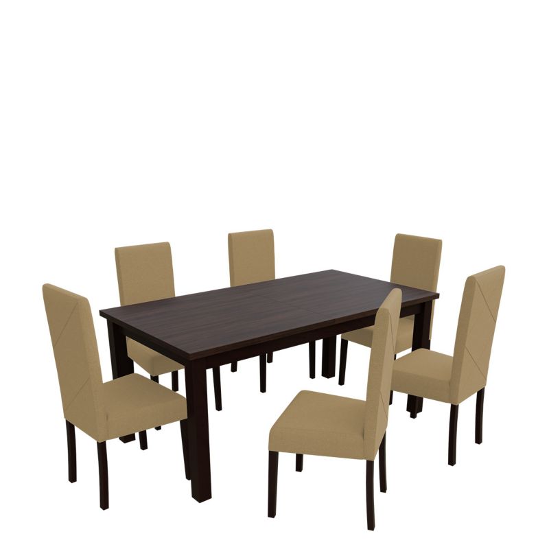 Zestaw RO13 MIRJAN 24 Stół rozkładany S18-L 80x160/200 + 6 krzeseł K02 orzech + piaskowy 1 kpl.