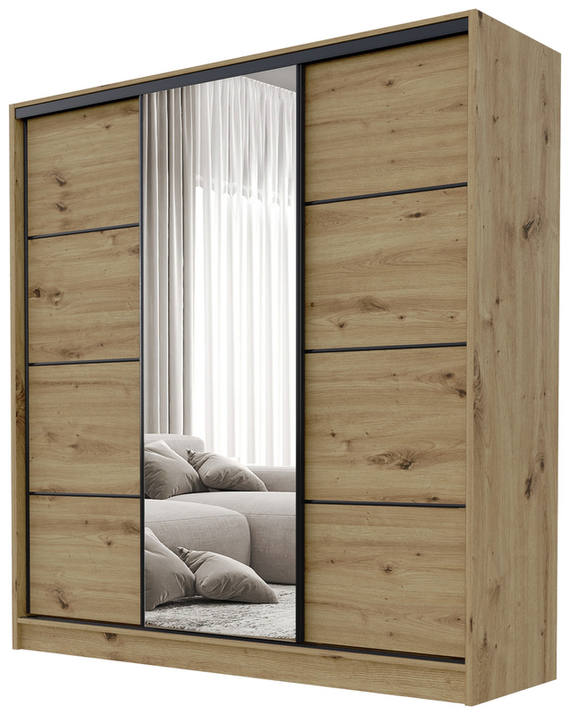 Nowoczesna pojemna szafa przesuwna 180 cm BEST dąb artisan