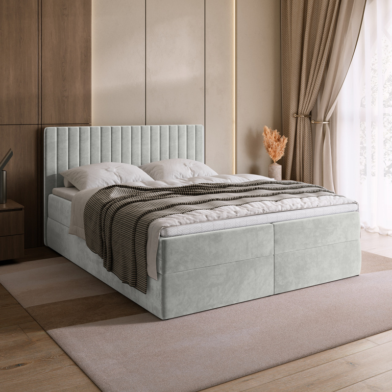 Szare łóżko kontynentalne 140x200 cm z pojemnikiem DREAM