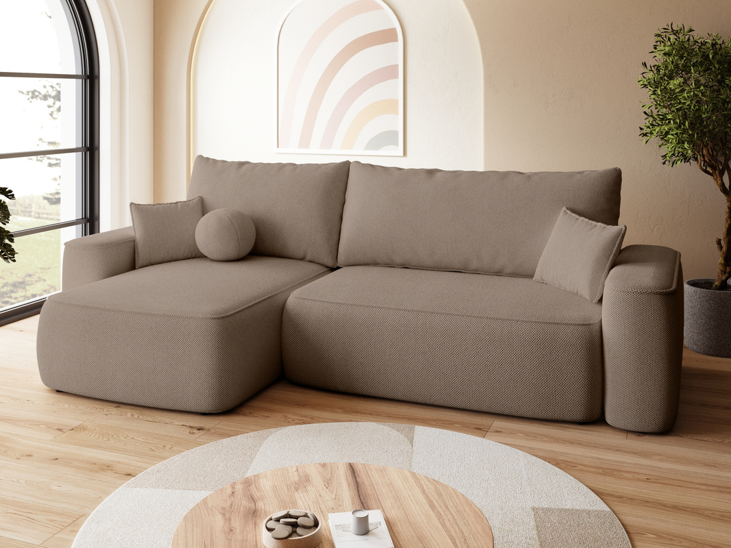 Brązowa rogówka rozkładana z funkcją spania do salonu CARMELLO DUO