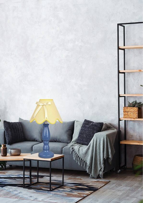 Niebiesko-żółta lampka stołowa do salonu i sypialni LOLA klasyczna metalowa