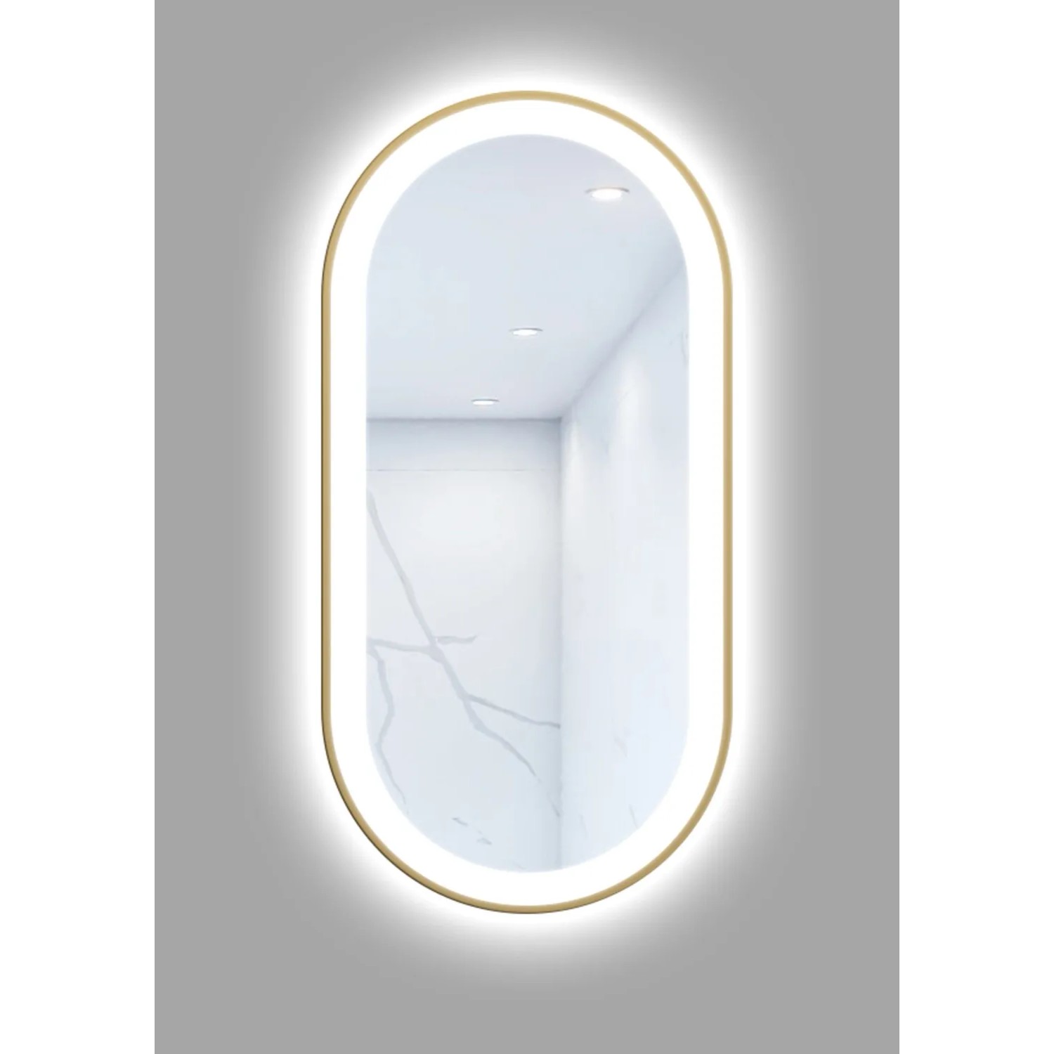 Lustro z LED Oval Line złota rama 100x50