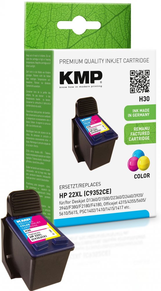 Tusz KMP H30, 22XL (C9352CE), 20ml, cyan(błękitny), magenta(purpurowy), yellow(żółty)