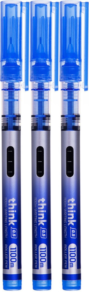 3x Pióro kulkowe Deli Think, 0.5mm, niebieski