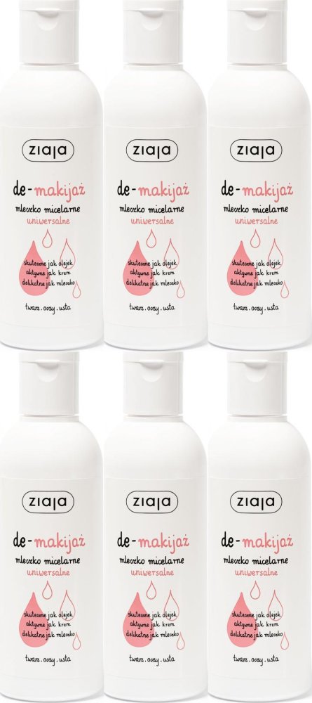 6x Mleczko do demakijażu Ziaja De-makijaż, uniwersalne, 200 ml