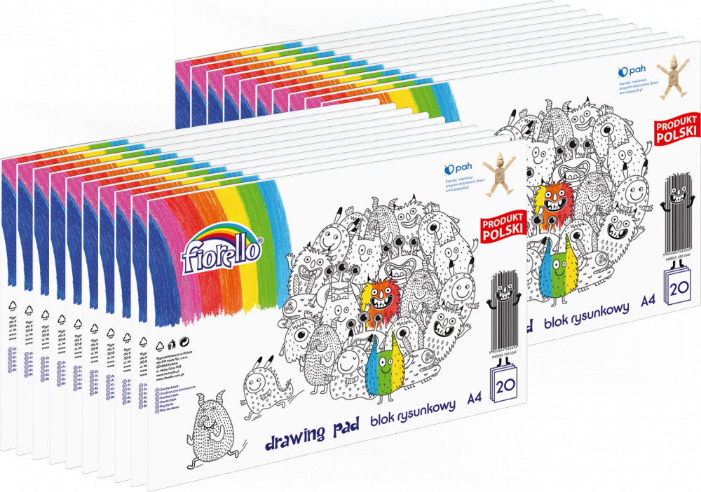 20x Blok rysunkowy Fiorello A4, 20 kartek, biały