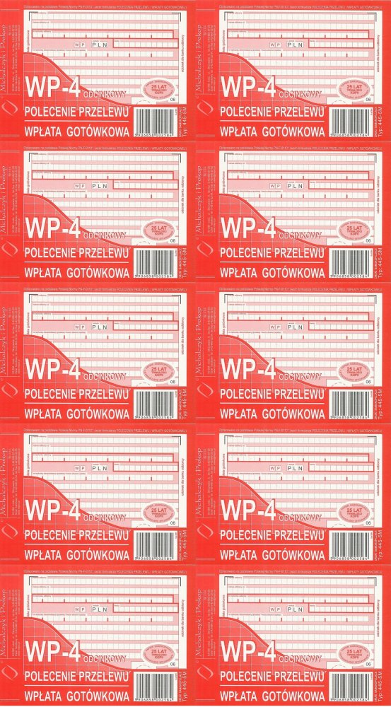 10x Druk Polecenie przelewu/wpłata gotówkowa MiP 445-5M, A6, 3 kopie, 80k