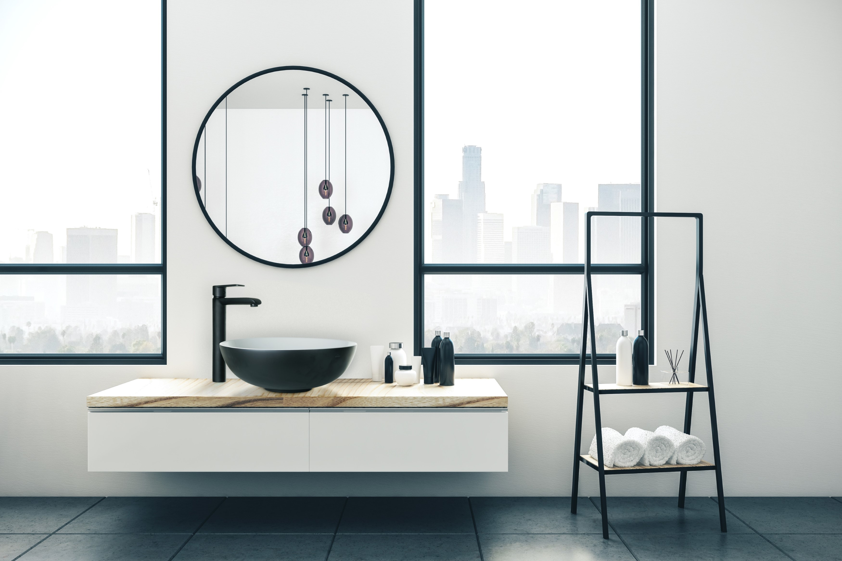 Invena Siros bateria umywalkowa stojąca wysoka czarny mat BU-90-W04