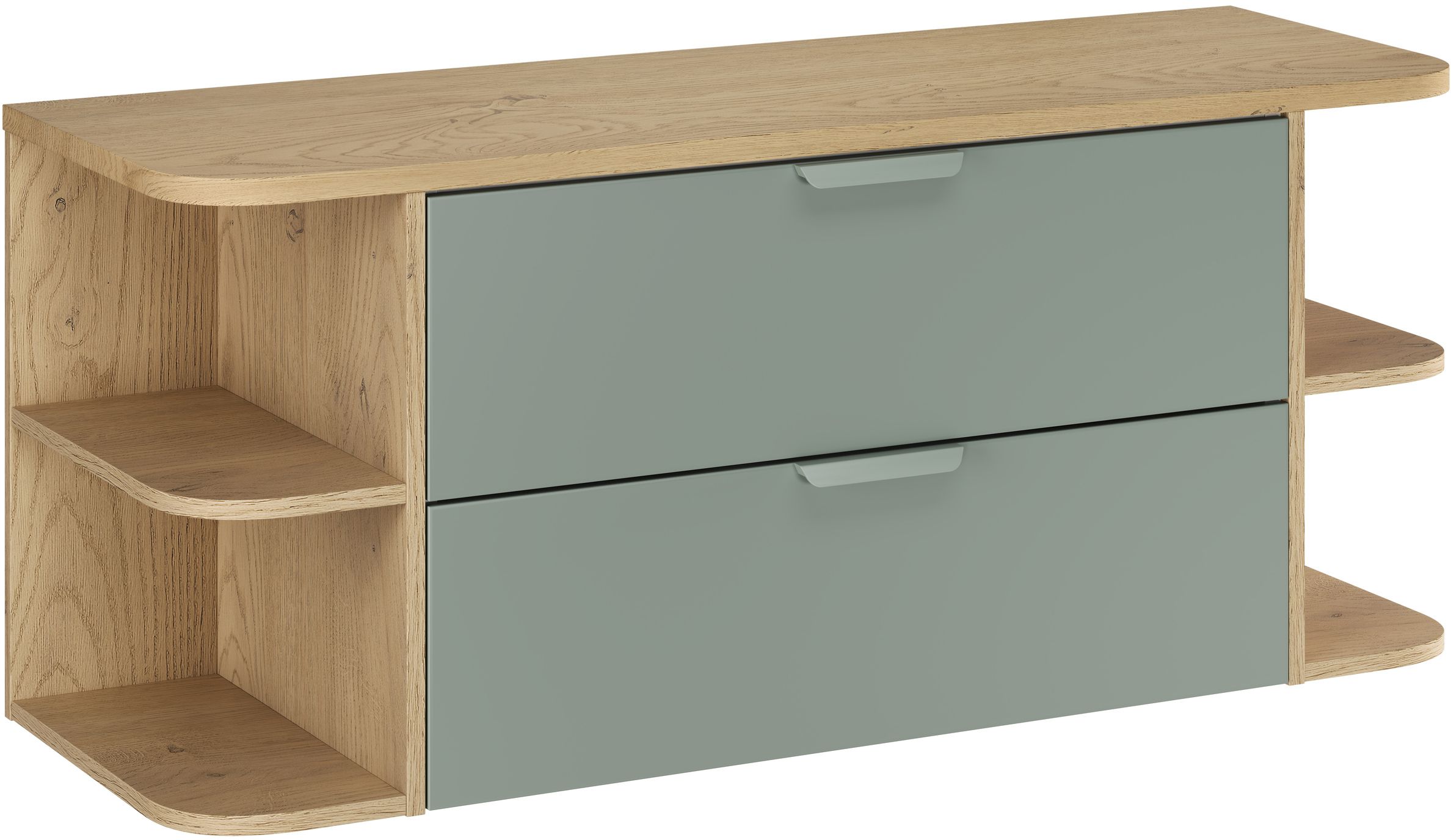 Zestaw Comad Aster Green szafka 80 cm podumywalkowa wisząca z blatem 120 cm i dwa regały 20 cm otwarte zielony/dąb SET-ASG B CREMONA ...