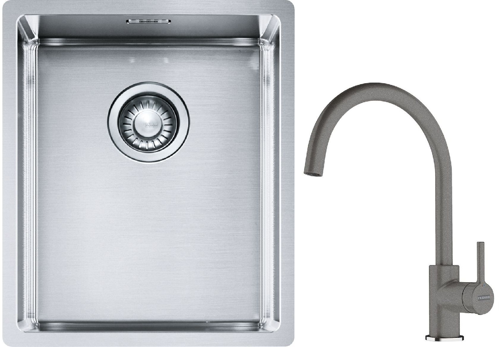 Franke Box BXX 210/110-34 zlewozmywak 38x45 cm stalowy z baterią kuchenną Lina kamienny szary (1270453653, 1150626022)